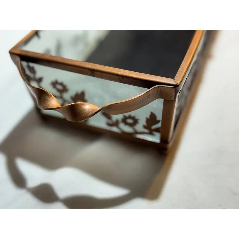 Vintage Copper and Glass Planter with Floral Design